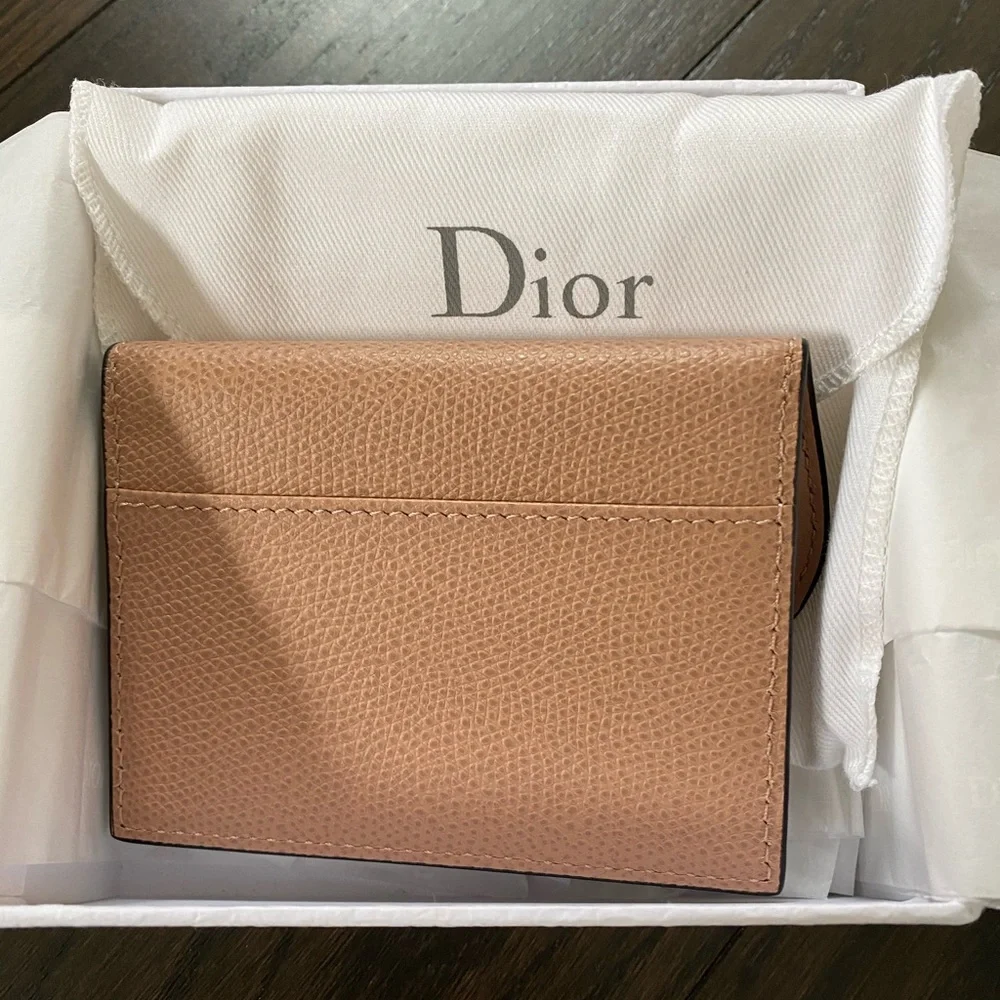 DIOR Saddle Flap Card Holder  - Blush Grained Calfskin
